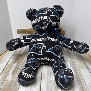 Carolina Panthers NFL Stuffed Firm Plush Bear Black Team Logo Gift Handmade EUC